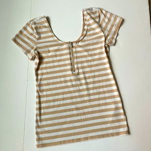 Guess short sleeve T- shirt. Has tan & white/cream stripes. Size Small